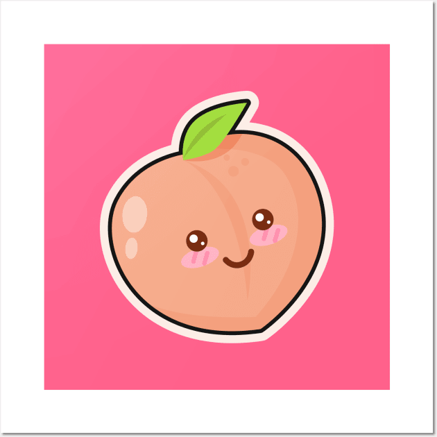 Cute Peach Cartoon Drawing Wall Art by BrightLightArts